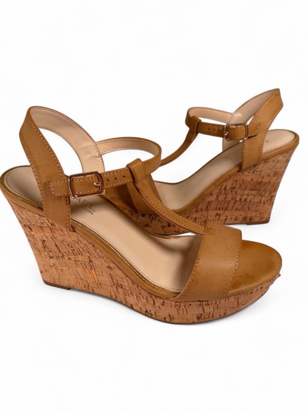 Michael Shannon Tan Cork Wedge T-Strap Sandals